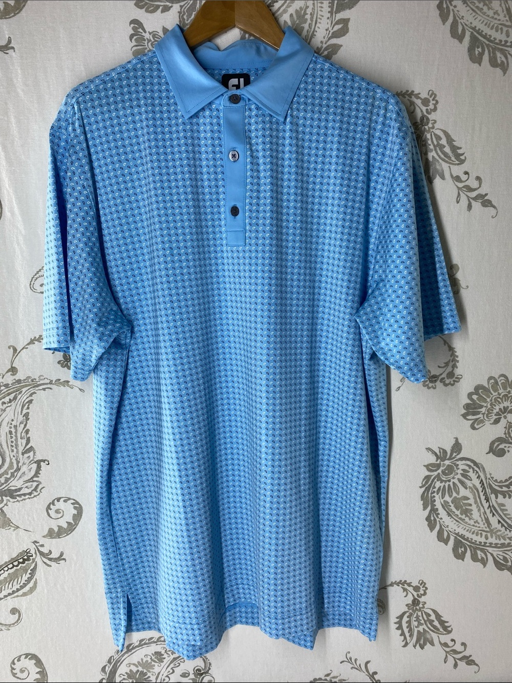 FootJoy Polo Athletic Fit Paisley Print Light Blue Wicking Shirt